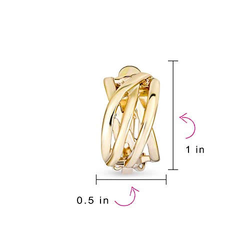 Bling Jewelry Casual Wide Criss Cross Clip On Earrings For Women Lightweight Non Pierced Ears Rhodium Plated Rose Yellow Gold Plated - color: Gold A