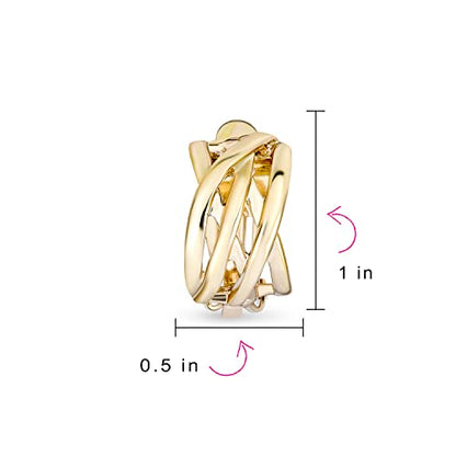Bling Jewelry Casual Wide Criss Cross Clip On Earrings For Women Lightweight Non Pierced Ears Rhodium Plated Rose Yellow Gold Plated - color: Gold A
