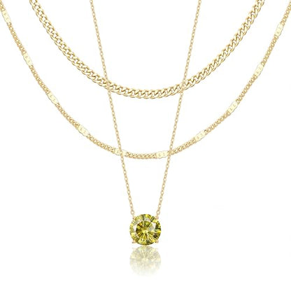 WomenGifts Layered Gold Necklaces for Women, 14K Gold Sterling Silver Plated Dainty Pendant Necklace Set Non Tarnish, Chunky Stackable Cuban Chain Choker, Trendy Birthstone Vacation Jewelry Gift - color: Gold, style: Cubic Zirconia-Created Peridot-Aug