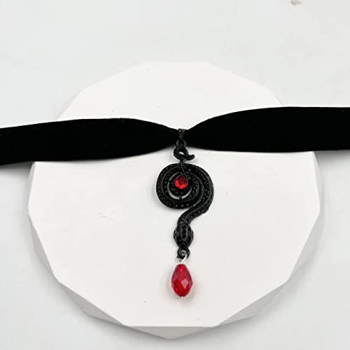 Gothic Black Velvet Goth Choker Necklace for Women,Cameo Black Choker Crow Skull Pendant Necklace Vintage Collar Skull Necklace Gothic Jewelry - style: Snake