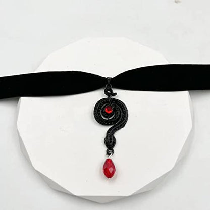 Gothic Black Velvet Goth Choker Necklace for Women,Cameo Black Choker Crow Skull Pendant Necklace Vintage Collar Skull Necklace Gothic Jewelry - style: Snake