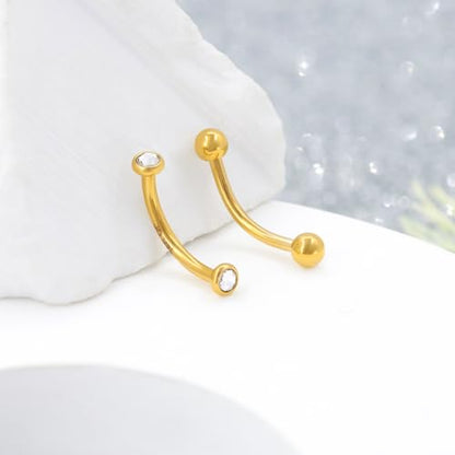 2 Pcs 14k Gold Filled Eyebrow Rings, 16G Threaded Rook Piercing Jewelry, Surgical Steel Vertical Lip Labret Belly Tongue Ring Daith Earring Curved Barbells - color: 10mm-2pcs Inlaid CZ