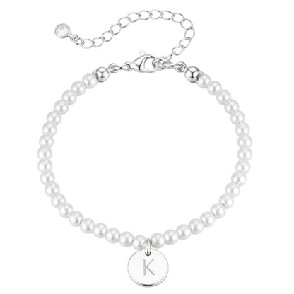 Pearl Initial Bracelet for Women | Gifts for Kids Teen Girls, Dainty Letter Pearl Bracelets for Women, Bridesmaid Proposal Wedding Bride Bridal Shower Gift - color: K-Silver