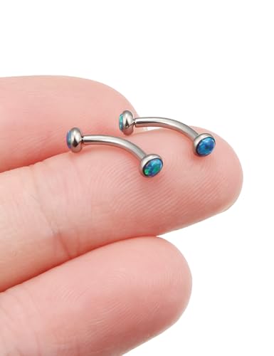 Jenxnjsjo F136 Titanium 16g 6/8/10mm Opal Eyebrow/Rook/Snug/Vertical-Labret/VCH/Snake-Eyes/Anti-Tragus/Christina/Daith/Belly-Button/Bridge/Hood/Surface Curved Barbell Piercing Jewelry for Women Men - color: Green Opal, size: 8mm
