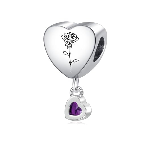 Birth Flower Heart Charm 12 Birthstone Bead for European Bracelet Necklace - style: June