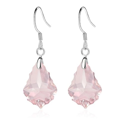 Austrian Crystal Baroque Drop Dangle Earrings for Women 925 Sterling Silver Hook Hypoallergenic Jewelry - color: Pink