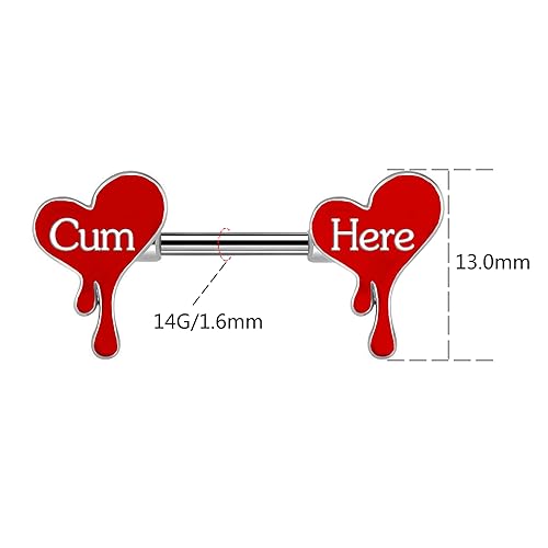 Letter Nipple Ring 14G 316L Surgical Steel Nipple Barbell Heart Shape Devil Body Piercing Jewelry for Women Men - color: red heart C
