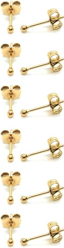 14K Gold Filled Polished Small CZ Pearl Ball Stud Earrings Set for Women Men 20G Surgical Steel Hypoallergenic Piercing Studs for Sensitive Ear, Pack of 6 Pairs - style: G : 2MM Gold Ball Set