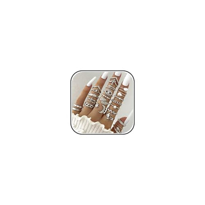 HUASAI Gold Stackable Rings Set for Women Boho Dainty Moon Star Pearl Leaf Cubic Zirconia Heart Midi Pinky Trendy Jewelry Birthday Gifts - color: C Silver 23 Pcs