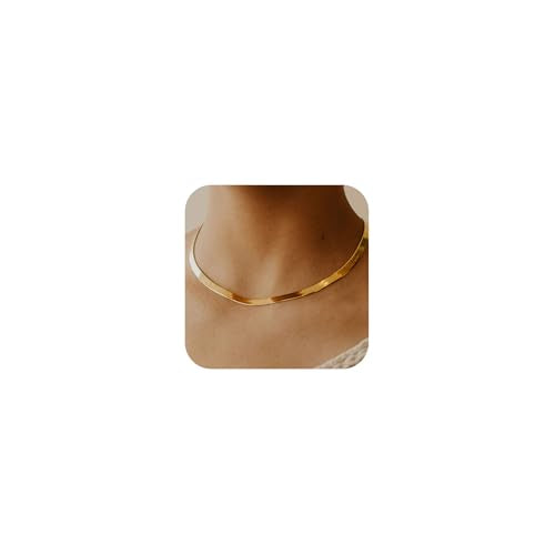 DEARMAY 14K Gold Plated Herringbone Necklaces for Women, Dainty Gold Snake Choker Chain Non Tarnish Trendy Simple Thin & Chunky Options Neckalce 1.5/3/5/6/8mm Chain Jewelry for Gifts - color: 5MM 14"-GD Herringbone Necklace