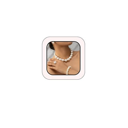 4 PCS Elegant Pearl Set Elegant Pearl Jewelry with Earrings, Pearl Choker Necklace, Bracelet and Ring, Bridal Jewelry Set for Wedding - color: White