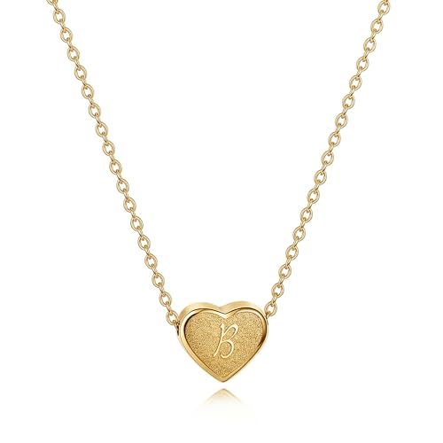 18k Gold Plated Heart Pendant Letter Necklaces for Girls Stainless Steel Initial Necklace for Women Birthday Gifts for Girls Women - color: Brushed Gold, style: Letter B