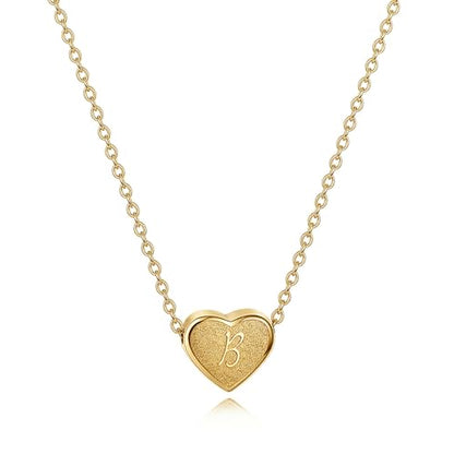 18k Gold Plated Heart Pendant Letter Necklaces for Girls Stainless Steel Initial Necklace for Women Birthday Gifts for Girls Women - color: Brushed Gold, style: Letter B