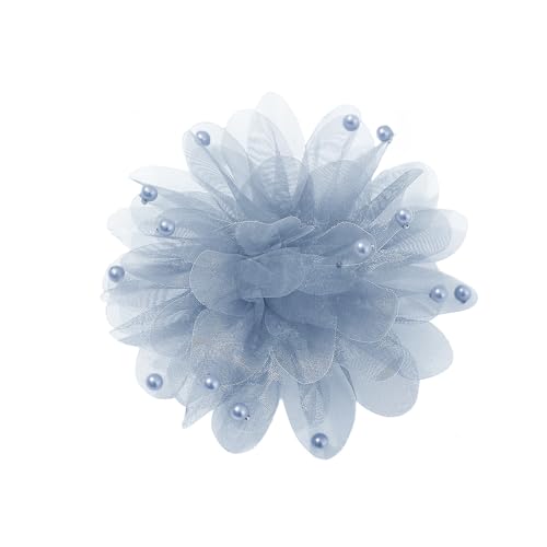 13cm/5in Beaded Mesh Flower Brooch Pin for Women Girls Dainty Round Shell Pearl Ball Beads Camellia Peony Flowers Brooches Lapel Hair Pins Elegant Wedding Anniversary Accessories Jewelry - color: Blue
