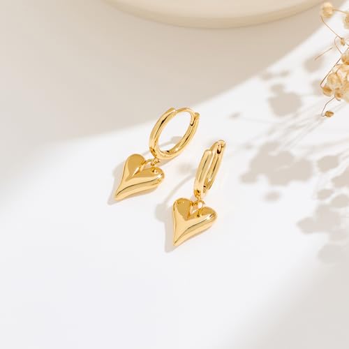 Two Tone Heart Dangle Earrings for Women Gold and Silver Heart Hoop Earrings 14K Gold Plated Valentine's Day Trendy Jewelry Everyday Jewelry - color: gold A