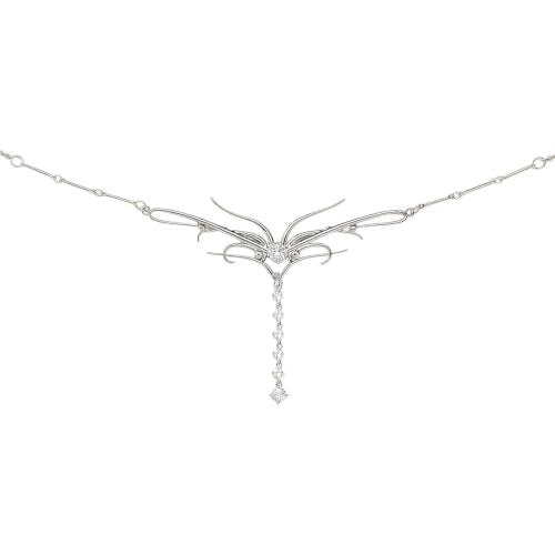 Gold Dripping Butterfly CZ Waist Chain for Low-Rise Y2K, Adjustable Silver 18K Elegant Dripping Butterfly Pendant Chain Belt, Festival Rave Accessories Fit Dresses Jeans