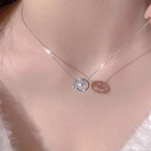 925 Sterling Silver Necklace for Women Trendy, Charming Layered Necklace with Cubic Zirconia Pendant for Her Womens Dainty Diamond Choker Necklaces Holiday Jewelry Gifts for Mom Wife Daughter Lover - color: Heart 2-Silver