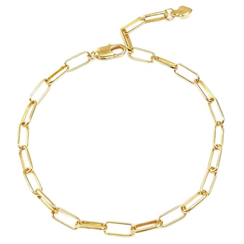 Paperclip Bracelet,18K Gold Plated Hypoallergenic Gold Paperclip Link Chain Bracelet,Dainty Stackable Paperclip Bracelets Jewelry Gift for Women Mom Wife Girlfriend