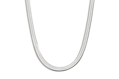 WomenGifts 14K Gold Silver Plated Herringbone Necklace for Women, Dainty Snake Chain Choker, Trendy Simple Long Layered Jewelry Non Tarnish, 3/4/5/8mm,14,16,18,20,22,24,26 Inch Thin & Chunky Options - color: Silver, style: 4mm-14inch