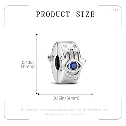 KEQ Clip Spacer Charm for Bracelet 925 Silver Pave Cubic Zirconia Clip Lock Stopper Bead Spacer For Women Bracelets Stopper Birthday Gifts European Openable Beads 2pcs - color: Hamas Hand