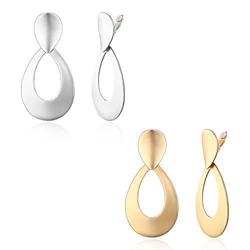 FANZE 2-3 Pairs Clip on Earrings Drop Earrings Set,Big Matte Gold Earrings Statement Earrings Jewelry Gift for Women - color: Set-10