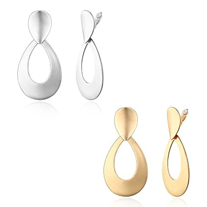 FANZE 2-3 Pairs Clip on Earrings Drop Earrings Set,Big Matte Gold Earrings Statement Earrings Jewelry Gift for Women - color: Set-10