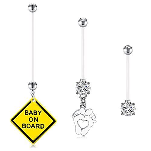 D.Bella 14G Pregnancy Belly Button Rings with Replacement Balls Flexible Bioplast Sport Maternity Belly Ring Retainer for Women Navel Piercing Retainer 1 1/2Inch (38mm) - color: Style I