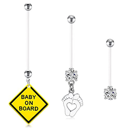 D.Bella 14G Pregnancy Belly Button Rings with Replacement Balls Flexible Bioplast Sport Maternity Belly Ring Retainer for Women Navel Piercing Retainer 1 1/2Inch (38mm) - color: Style I
