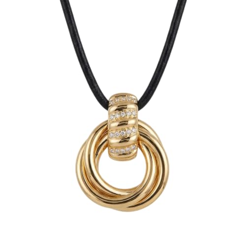 The M Margaux Dainty Gold Pendant Necklace for Women — 18K Gold-Plated Brass Knot Pendant, Plain or Cubic Zirconia, Black Leather Cord, 16 in + 2 in Extender – Jewelry Gift Boxed, Fade-Resistant - color: Iced Out Knot Pendant (With Stones)