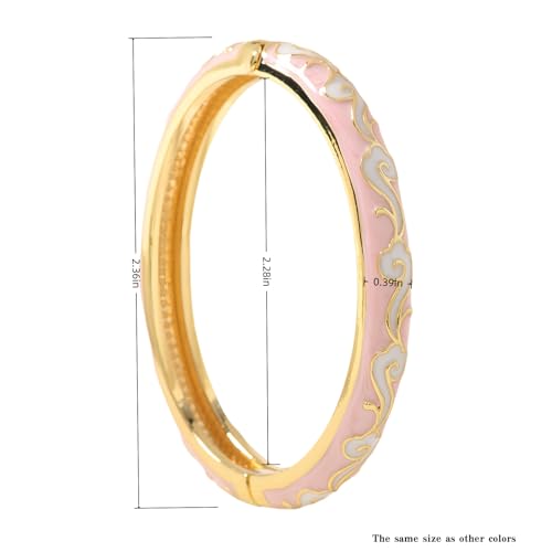 Cloisonne Bracelet For Women, Chunky Bangle Trendy Cute Flower Enamel Bangles Multi Tone Engraved Cuff Gold Plated Bracelets Stackable Wife Jewelry Friendship Gift - color: Cloud Rose Red