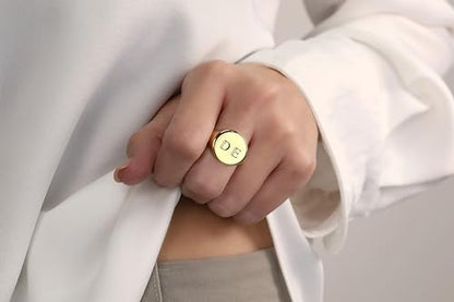 Personalized Initials Gold Signet Ring - Engraved Letters - Couples Ring - Bold Statement Jewelry