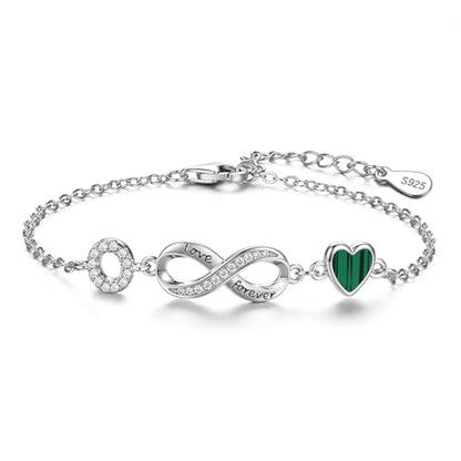 925 Sterling Silver Adjustable Letter Bracelets Infinity Heart Emerald Charm Link Bracelet ，Personalized Charm Alphabet Jewelry Valentines Christmas Mother’s Day Birthday Gifts - color: O