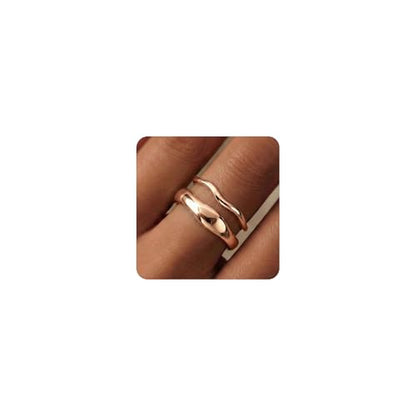 Gold Rings for Women Men Non Tarnish, Waterproof Chunky 14K Gold Plated Dainty Stackable Rings Trendy Statement Pinky Thumb Rings Engagement Eternity Wedding Band Ring Stacking Gold Jewelry Size 3 4 5 6 7 8 9 10 11 - color: Rose Gold, size: 8