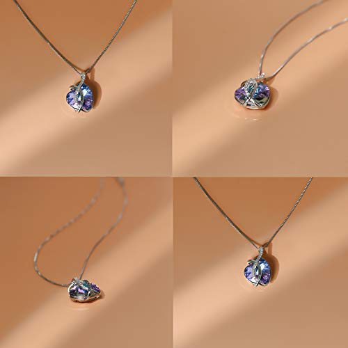 AOBOCO I Love You Sterling Silver 12 Birthstone Heart Pendant Necklace Embellished with Crystals from Austria, Mother's Day Anniversary Birthday Jewelry Christmas Gifts for Women Grandma Nana - color: B - Blue-purple
