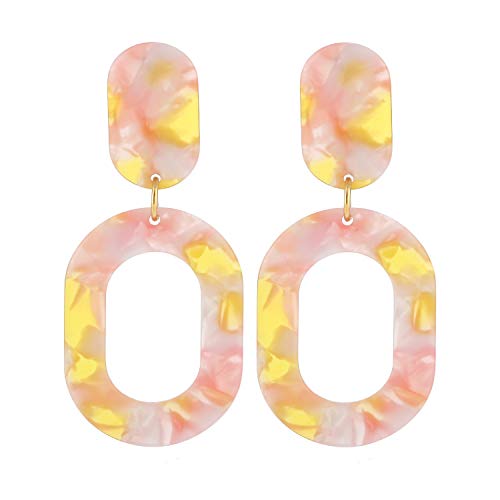 Oval Drop Dangle Earrings for Women, Statement Geometric Ellipse Dangling Earrings - color: Light Pink
