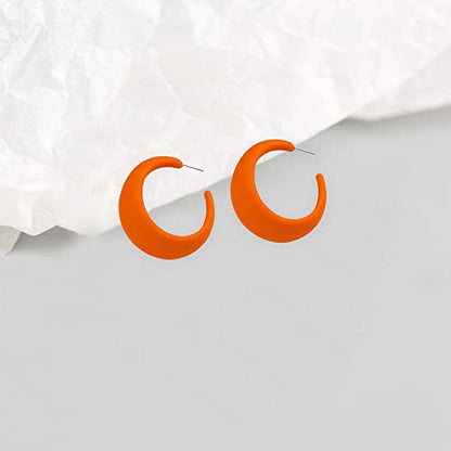 Acrylic Resin C Shape Colorful Hoop Trendy Chunky Cute Candy Earrings - Jewelry for Women - color: Orange