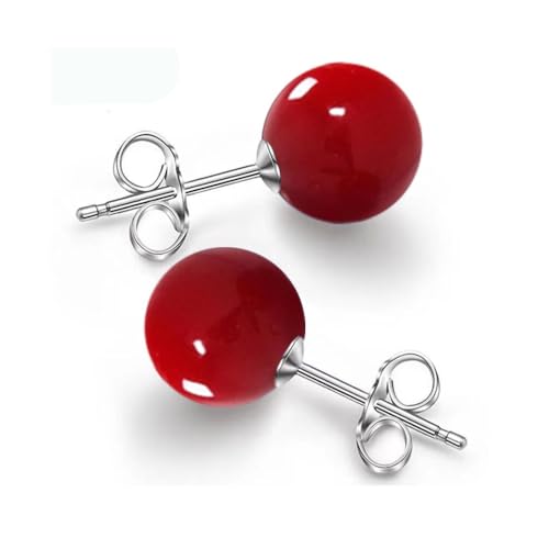 10/12mm Ocean Shell Pearl Stud Earrings Multicolor Shell Beads Pearl Stud Earrings Fashion Jewelry for Women - color: 12MM Red