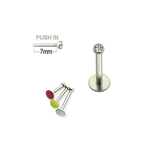 BodyJewelryOnline 316L Surgical Steel 16G Push in Flat Back Labret Studs Medusa Monroe Lip Rings press Fit Gem Cubic Zirconia CZ Nose Tragus Helix Earrings Piercing Jewelry 8mm - color: Surgical Steel