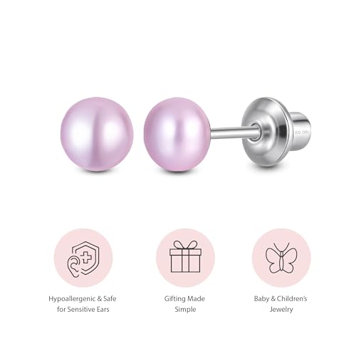 Pearl Screw Back Stud Earrings, 925 Sterling Silver Hypoallergenic - color: Purple, size: 5mm-Large