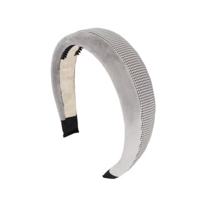 2 Tone Velvet and Houndstooth 2 inch Padded Headband - Gray - color: Gray Houndstooth
