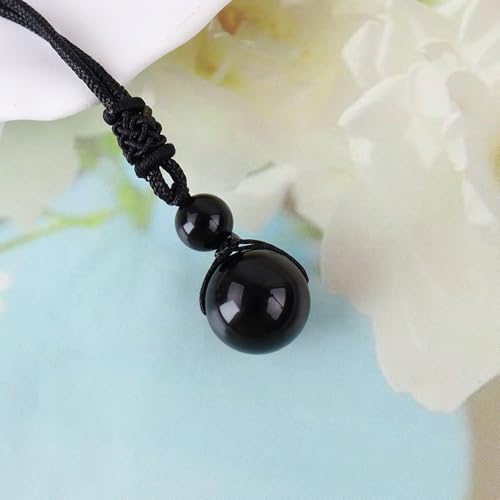 Anjiucc Natural Gemstone Healing Crystals Necklace, Adjustable Chakra Beads Pendant for Women Men, Protection, Energy Balance - color: Black Obsidian