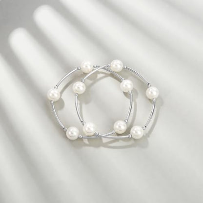 Elegance 11 designs 10mm Crystal White Pearl Blessing Bracelet - style: Style-silver 2pcs