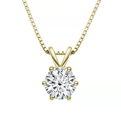 1Ct Cubic Zirconia Necklaces for Women Dainty Solitaire Simulated Diamond White Gold Pendant,Silver Clavicle Choker Adjustable Box Chain,Luxury Trendy Jewelry for Anniversary Her Mom Wife Gifts - color: Gold