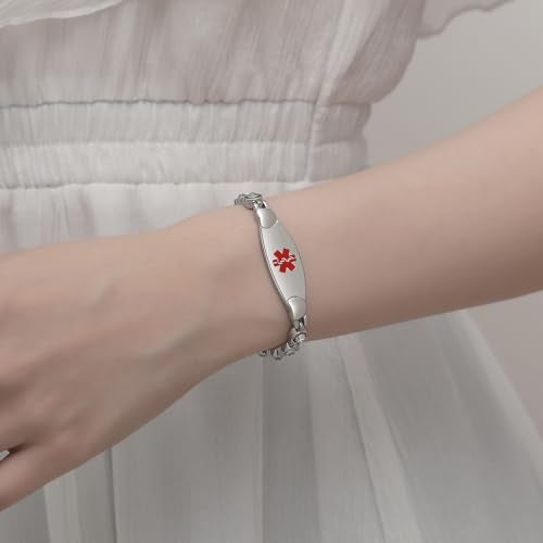 LinnaLove Fashion Shiny medical alert bracelet with Free Engraving Stainless steel Medical id bracelet for Women - color: Crystal heart