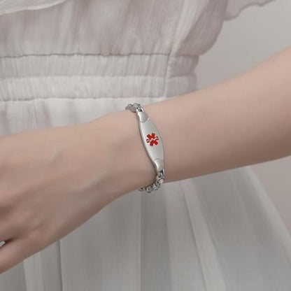 LinnaLove Fashion Shiny medical alert bracelet with Free Engraving Stainless steel Medical id bracelet for Women - color: Crystal heart