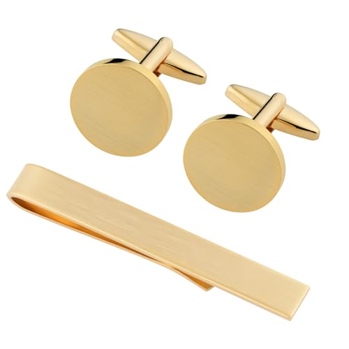 GWD Cufflinks and Tie Clip Set Personalized Cuff Links Business Wedding - style: Gold Cufflinks+Tie clip