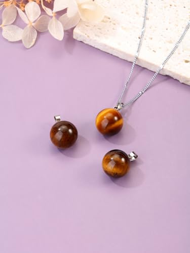 Jovivi Amethyst Obsidian Healing Crystals Ball Necklace for Women Men | 14mm Natural Stone Round Ball Bead Necklace Handmade Gemstone Pendant Protection Crystals Birthstone Jewelry - color: Tiger Eye