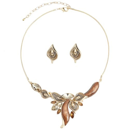 Chunky Statement Jewelry Set Vintage Retro Leaf Flower Floral Geometric Bohemian Boho Bib Necklace Earring Set Fashion Costume Jewelry for Women Girls Wedding Party Prom Unique Gift - style: calla lily flower JS gold champagne