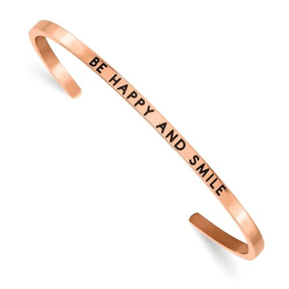 Chisel Be Happy and Smile Crystal Cuff Bangle in Rose-Tone Stainless Steel