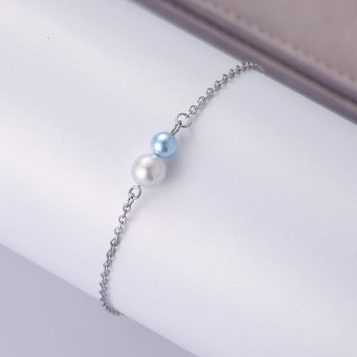 Ralukiia Something Blue Anklet for Bride, Walk Down the Aisle Anklet, Wedding Day Foot Jewelry, Something Blue Wedding Gifts for Bride, Bridal Ankle Bracelet, Bridal Shower Gift - color: 2 Pearls